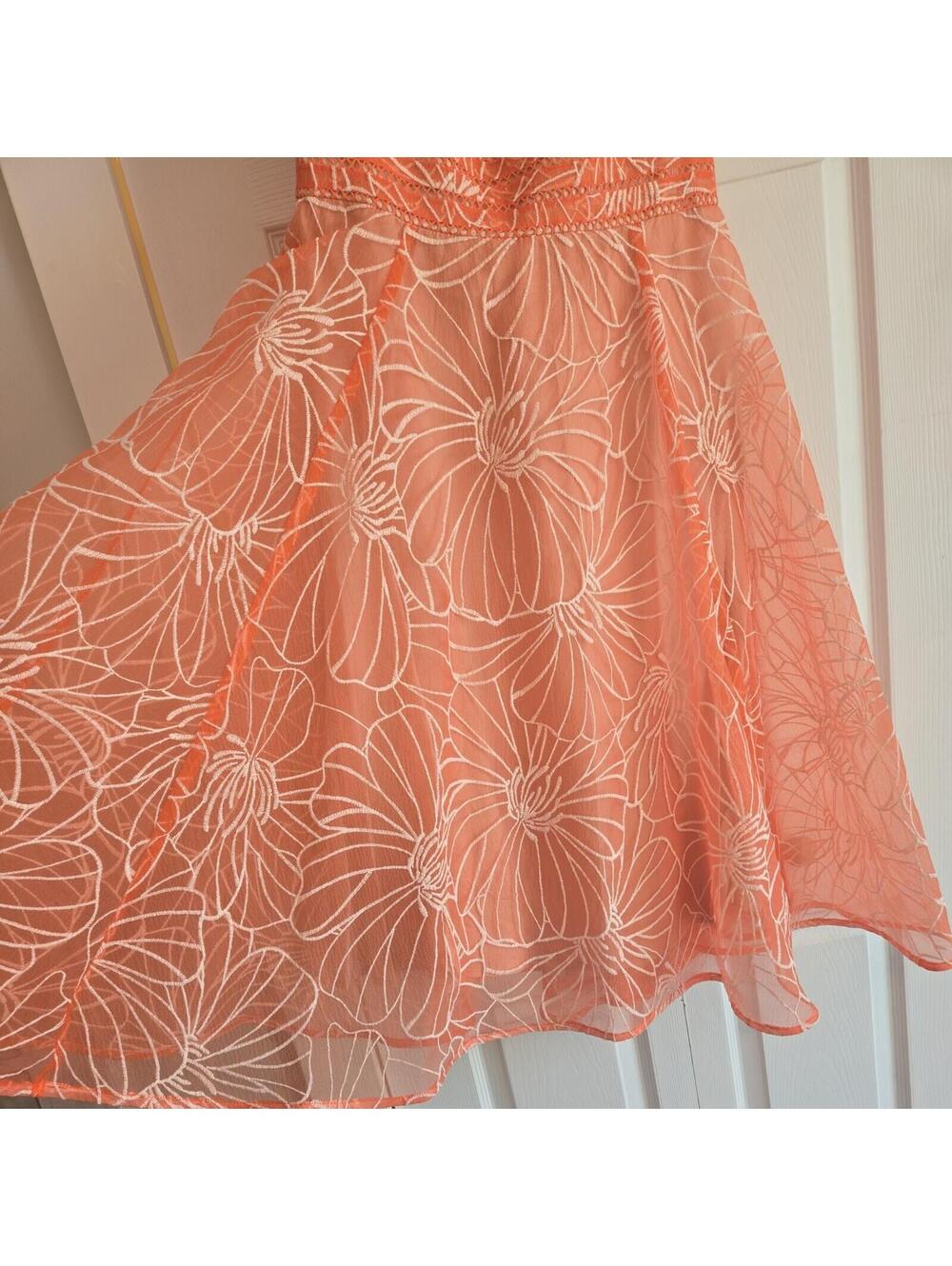 Moulinette Soeurs Anthropologie Dress Size 8 Orange Floral Embroidered Boho - Picture 7 of 9